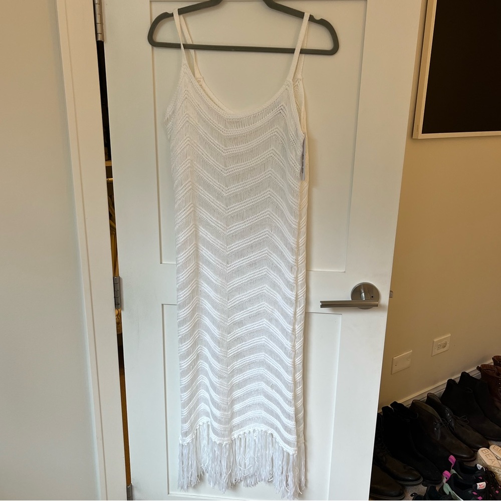 White Knit Fringe Swim Cover Up - New with Tags